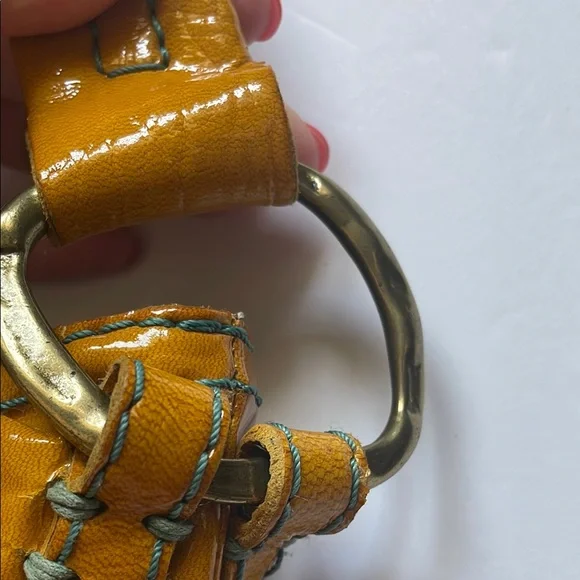 49 Square Miles Vibrant Yellow Leather Shoulder Bag with Glossy Finish - Picture 8 of 13